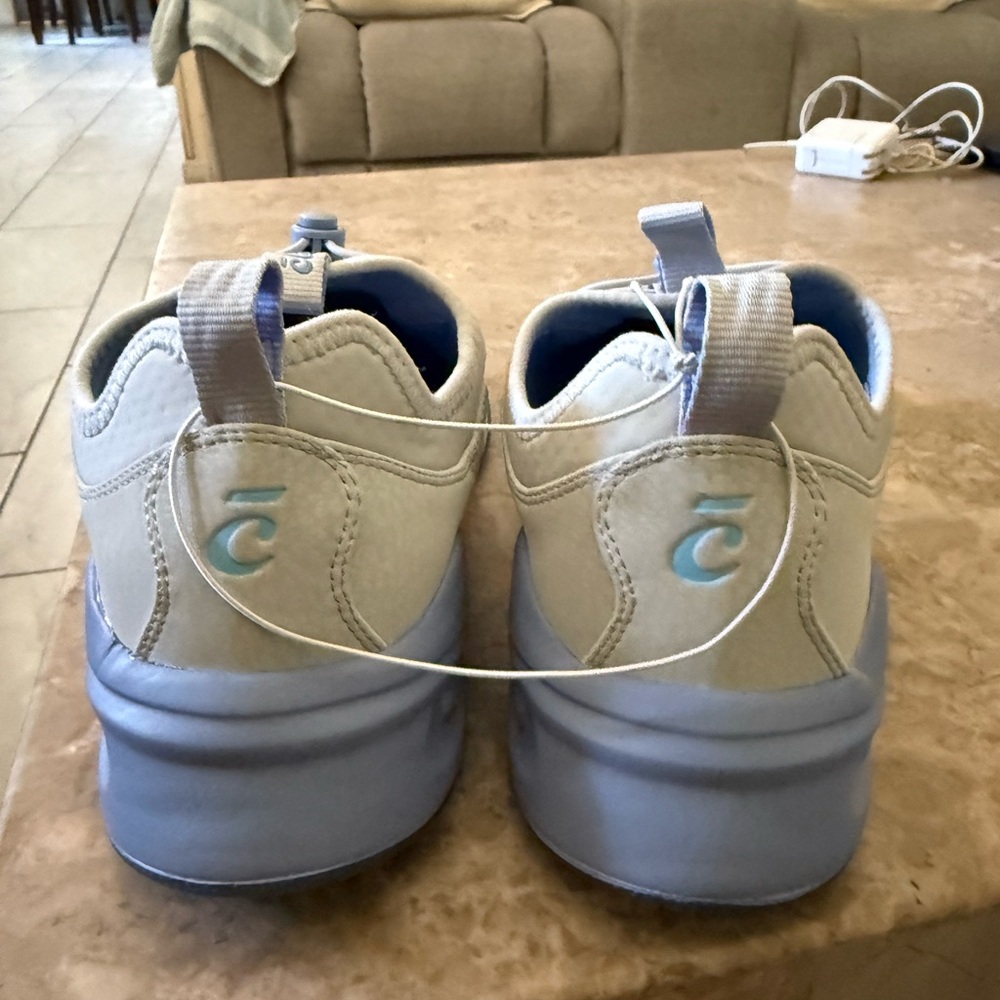 White and Blue Streamlined Sneakers with Cushioned Midsole - Picture 10 of 13